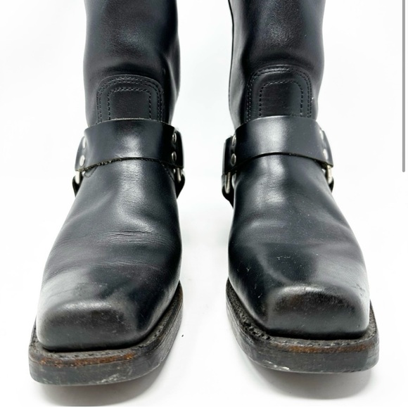 Frye Black Leather Harness 12R Square Toe Biker Boots - Picture 2 of 10